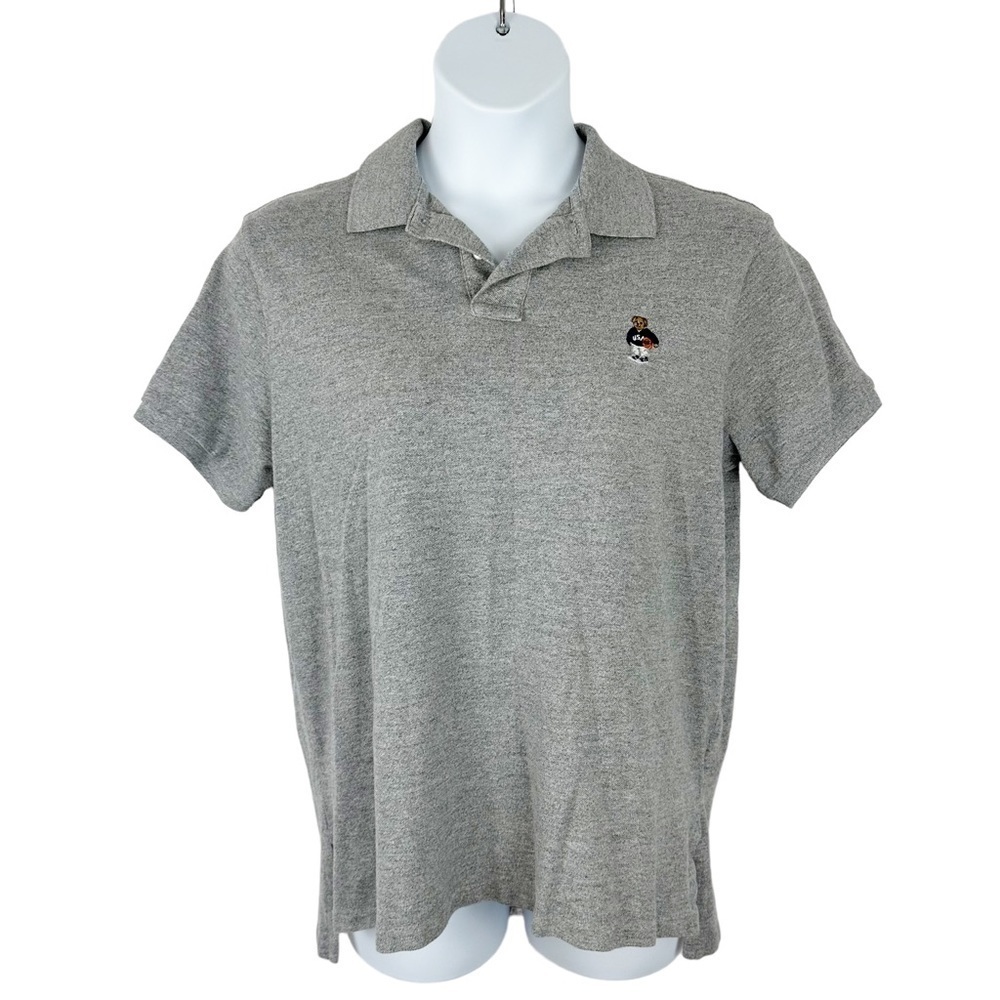 Polo RL Custom Gray Embrodiered Polo Shirt with USA Bear Logo Shirt